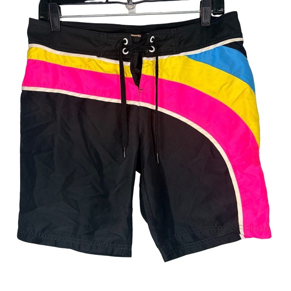 Ocean Pacific Other - VTG Op Ocean Pacific Women Board Shorts Medium Black Retro Y2K Rainbow Surf Swim
